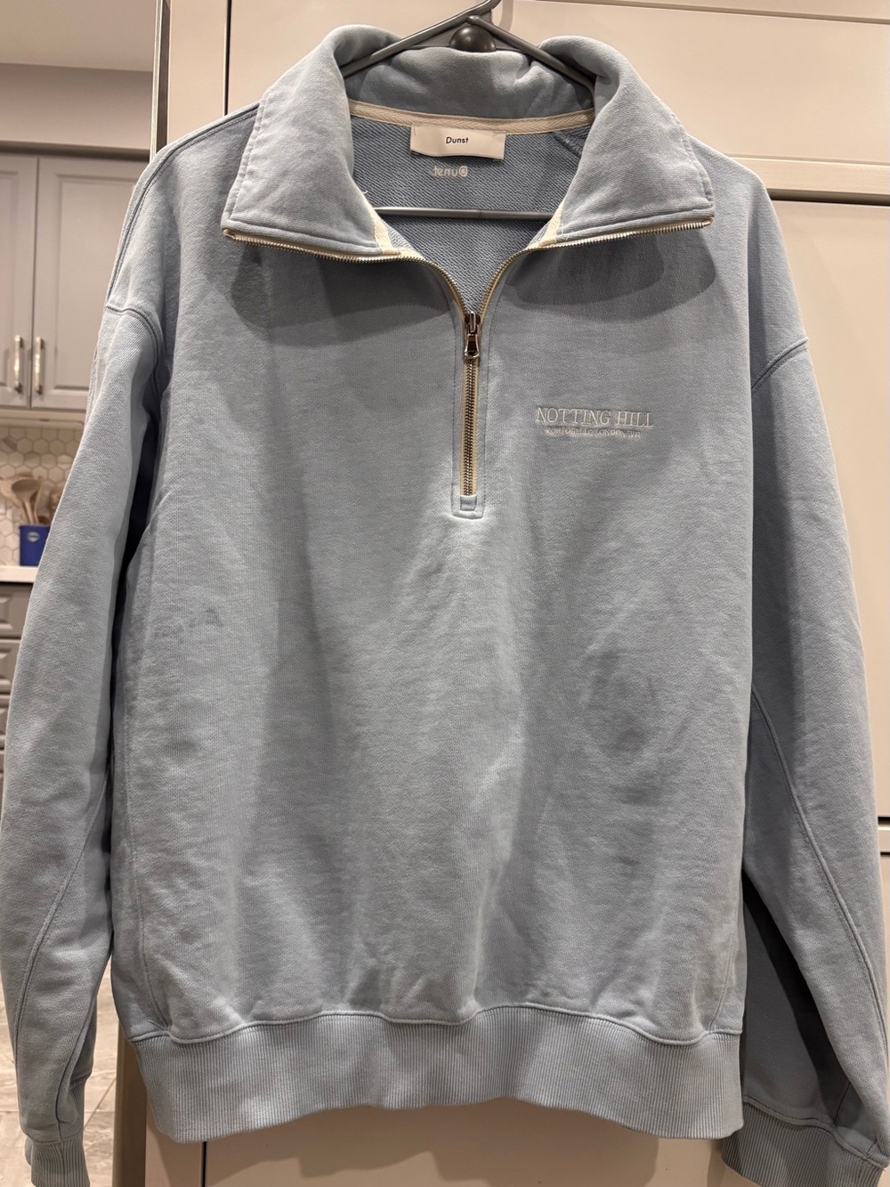 DUNST Light Blue Half-Zip Sweater - Notting Hill Embroidered